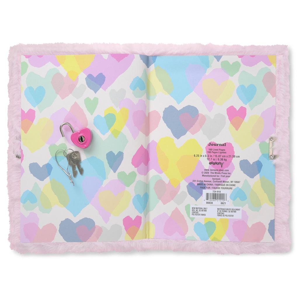 Heart Tie Dye Lock and Key Furry Journal | Iscream